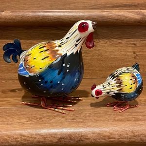 Chickens mom & chick colorful glass decoration animate with elastic wires move
